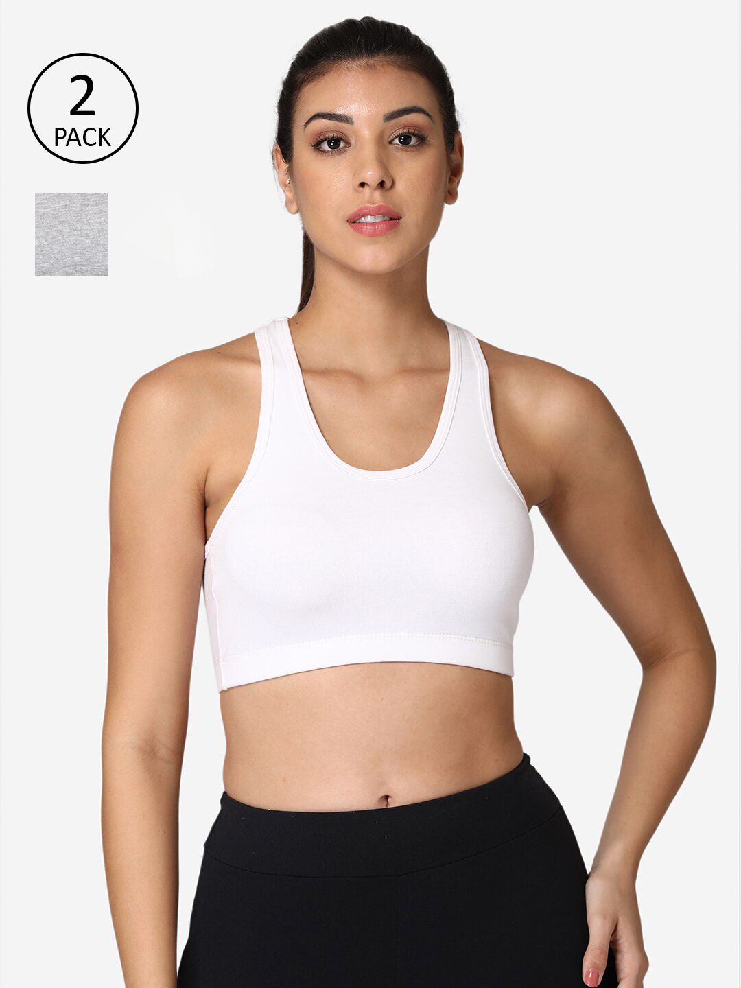 ABELINO Pack of 2 Grey & White Full Coverage Workout Bra ZYM2PCPLWHITEGREY-White Price in India