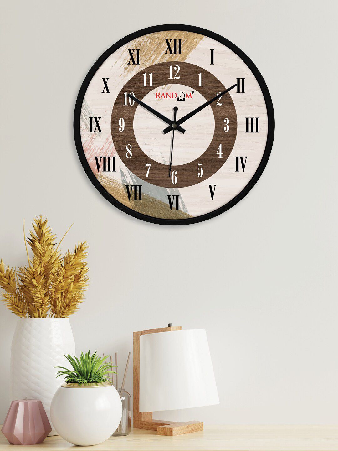 RANDOM Black & Brown Printed Contemporary 24.1 Cm Wall Clock Price in India