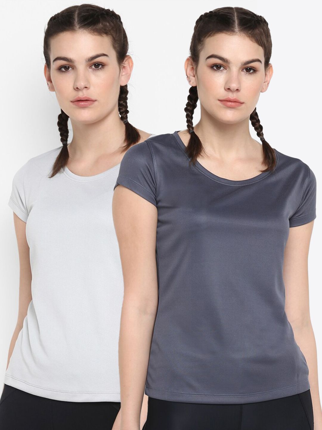 ScoldMe Pack Of 2 Women Grey & Charcoal Slim Fit Sports T-shirt Price in India
