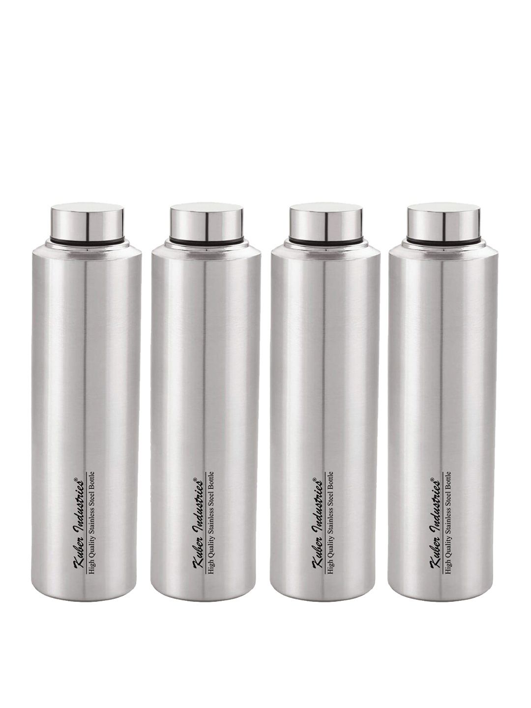 Kuber Industries Set Of 4 Silver-Toned & Black Printed Stainless Steel Water Bottle Price in India