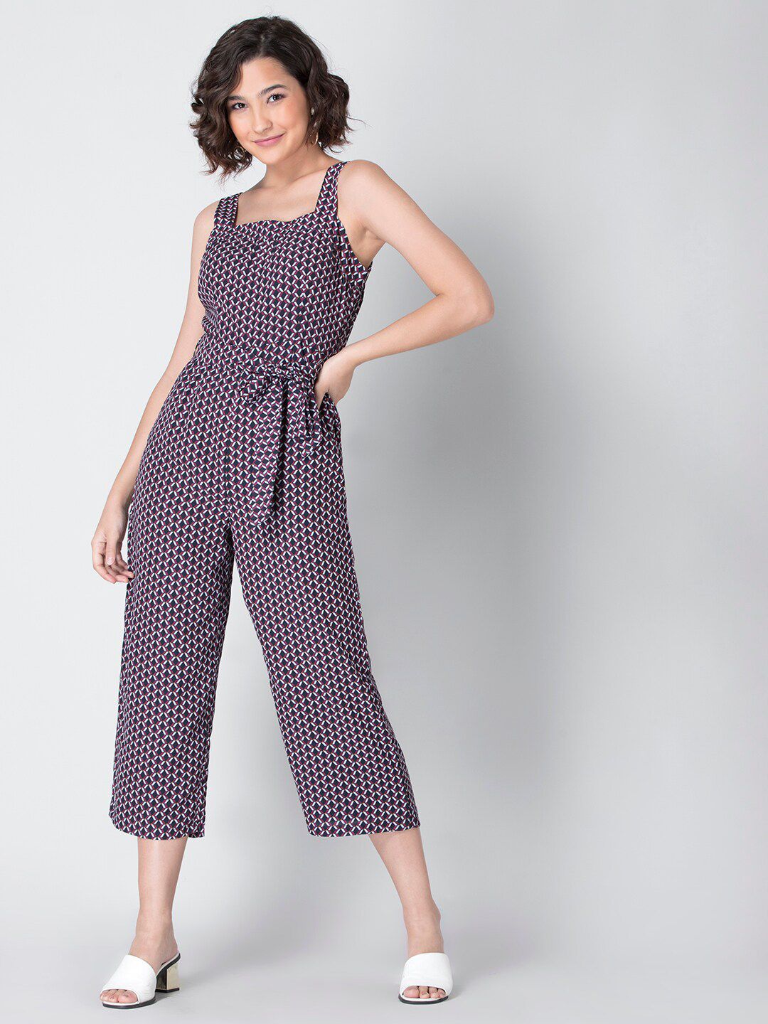 FabAlley Women Black & Pink Printed Basic Jumpsuit Price in India