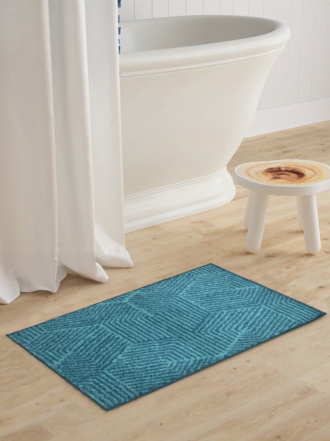 BIANCA Teal-Blue Solid 1850 GSM Microfibre Anti-Skid Bath Rug Price in India