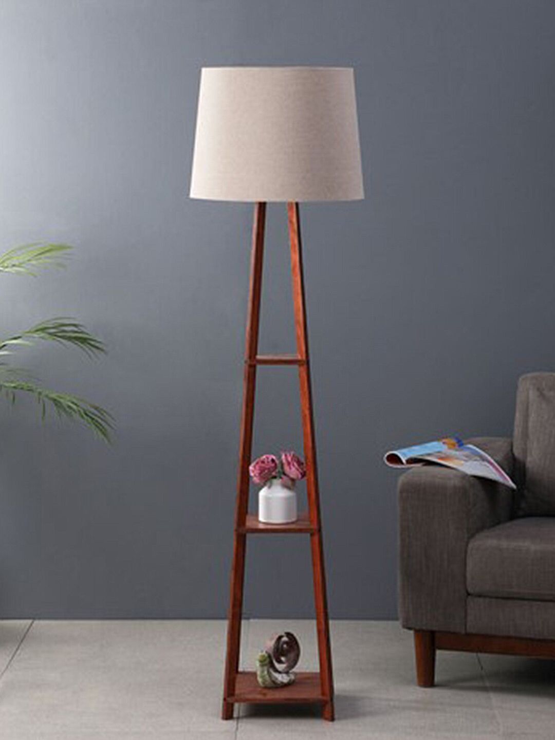 SANDED EDGE Brown & Beige Contemporary Shelf Lamp with Shade Price in India