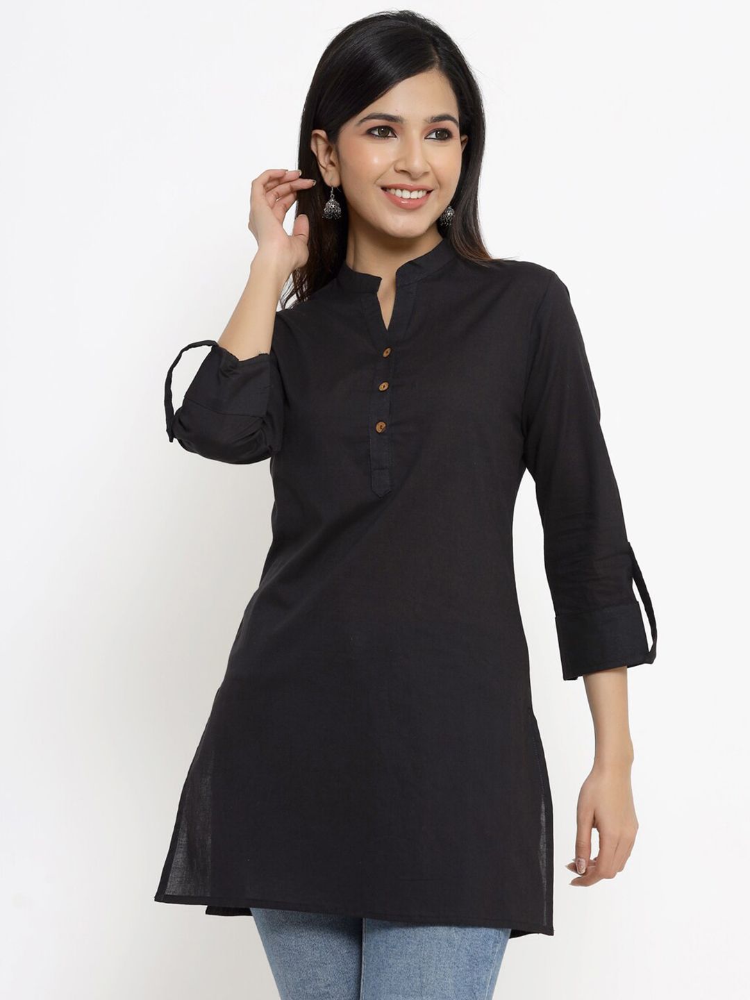 Aprique FAB Women Black Solid Cotton Straight Kurti Price in India