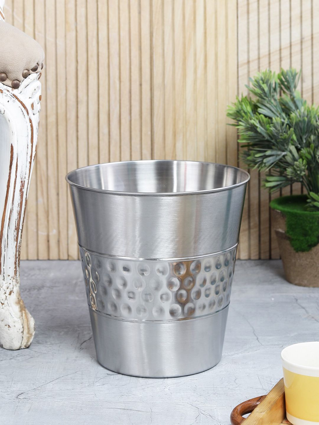 The Decor Mart Silver-Toned Hammered Textured Metal Bin Price in India