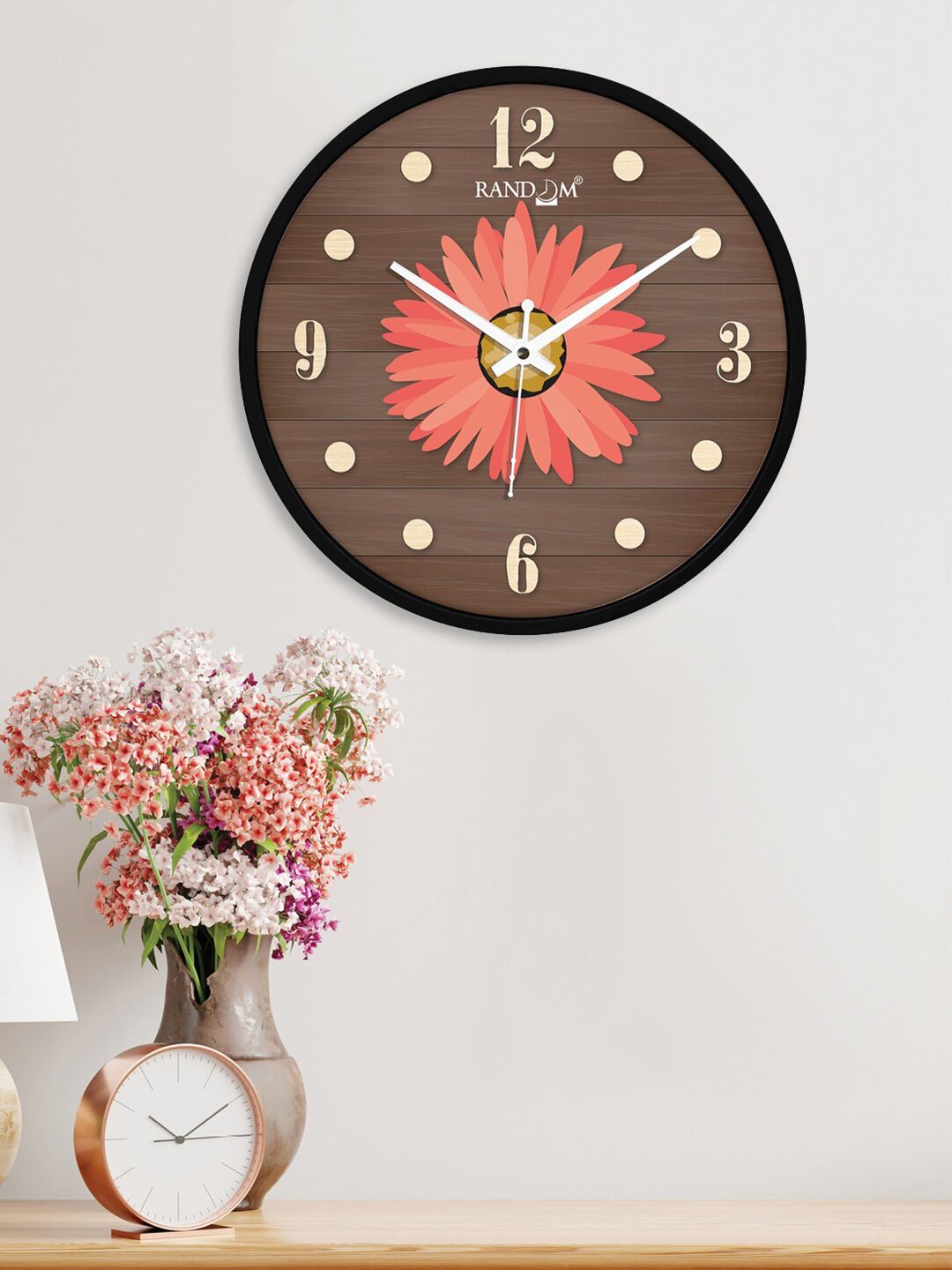 RANDOM Black & Brown Printed Contemporary 24.1 Cm Wall Clock Price in India