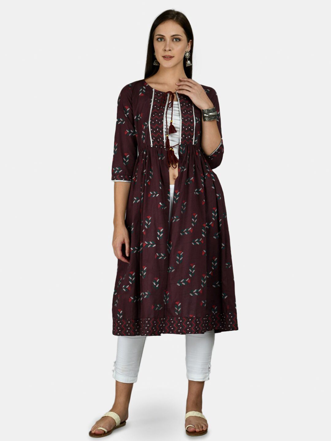 Myshka Women Burgundy & Red Printed Shrug Price in India