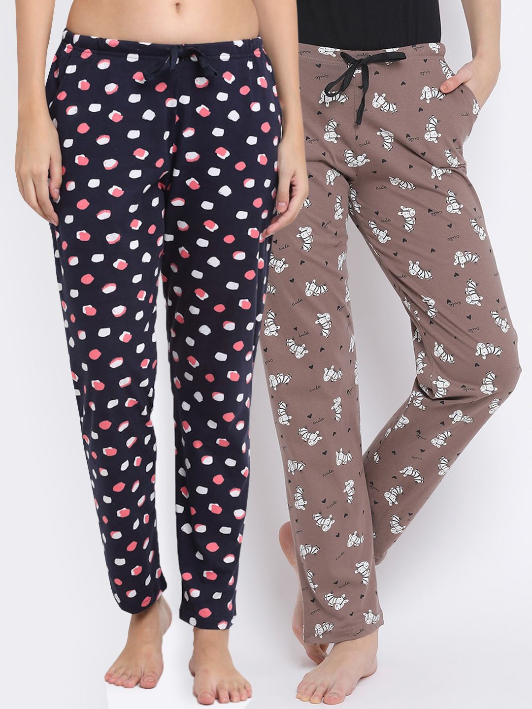 Kanvin Women Pack Of 2 Printed Pure Cotton Lounge Pants Price in India