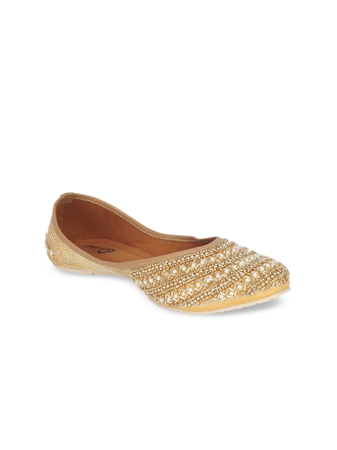 The Desi Dulhan Women Gold-Toned Embellished Ethnic Mojaris Flats Price in India
