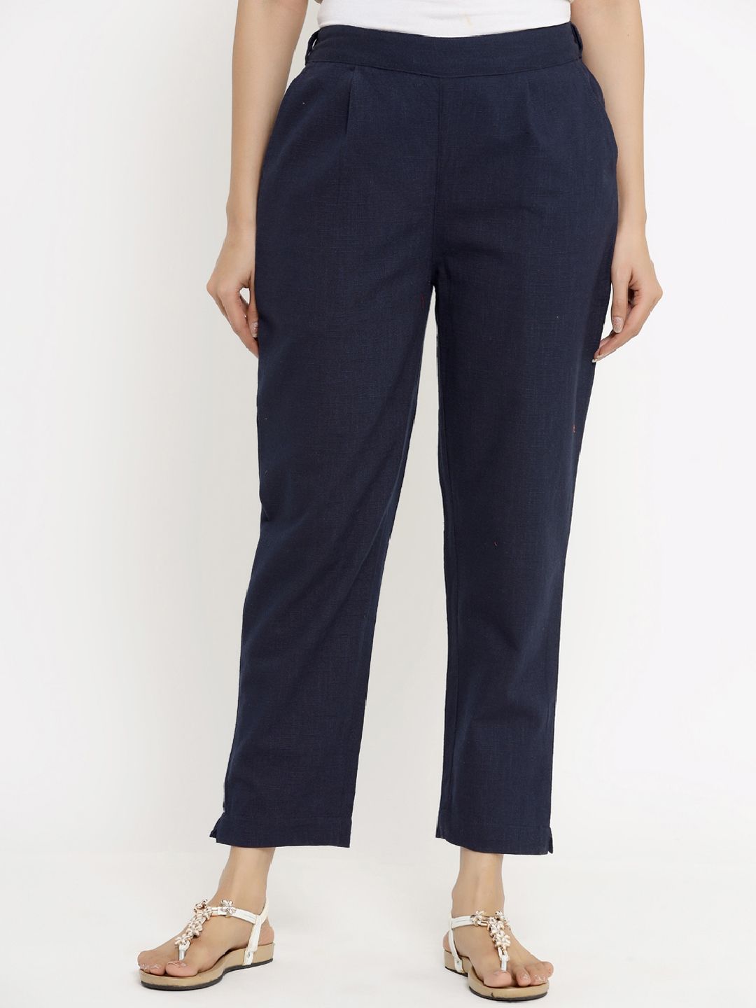 Aprique FAB Women Navy Blue Pleated Regular Trousers