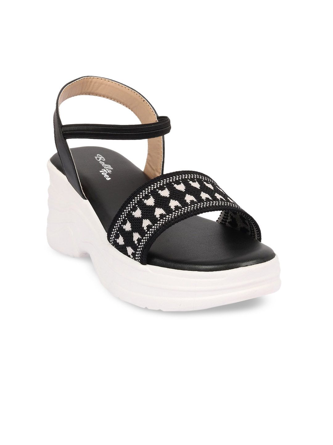 Bella Toes Black & White Woven Design Wedge Heels Price in India