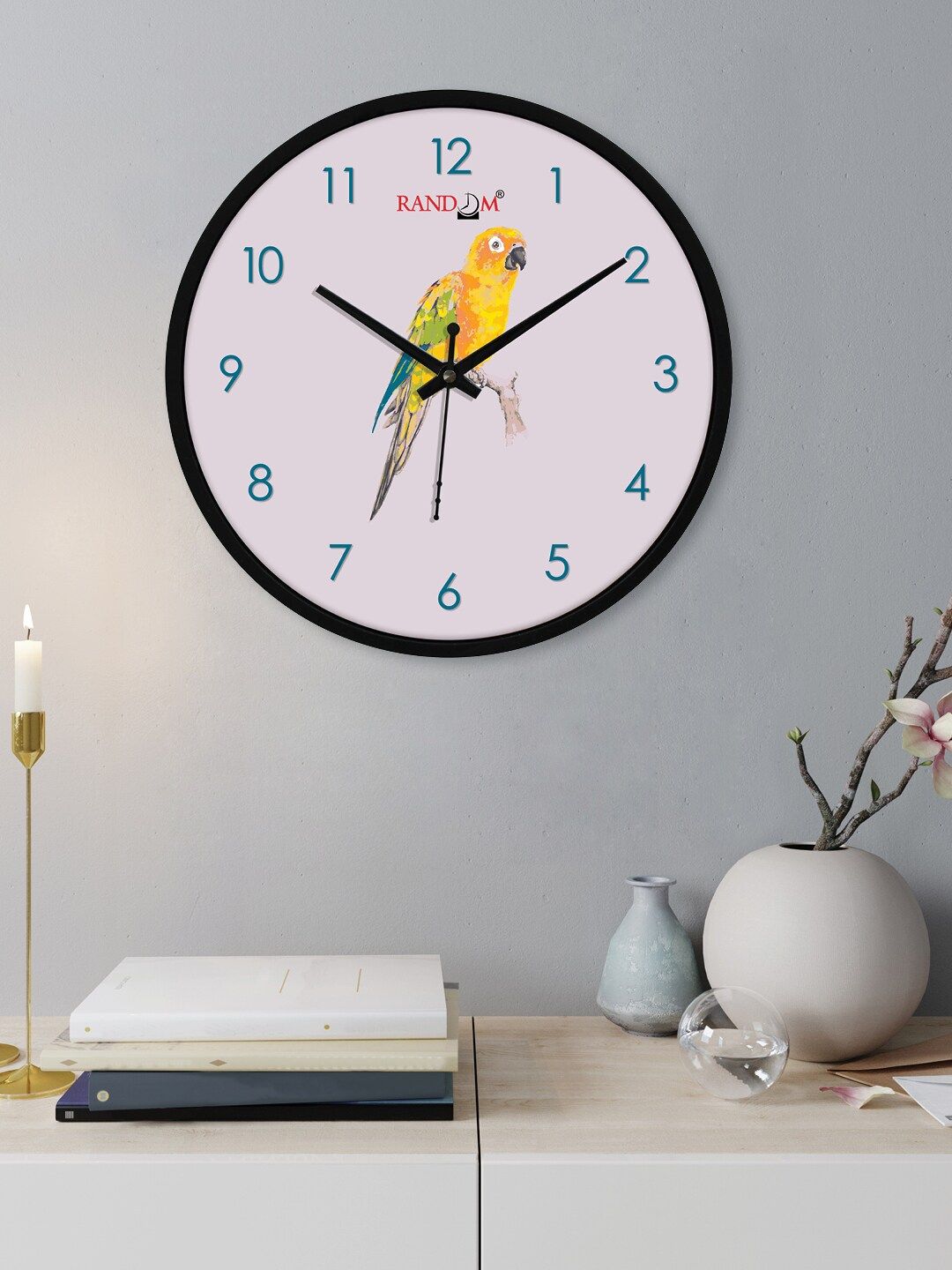 RANDOM Pink & Yellow Printed 24.13 cm Contemporary Wall Clock Price in India