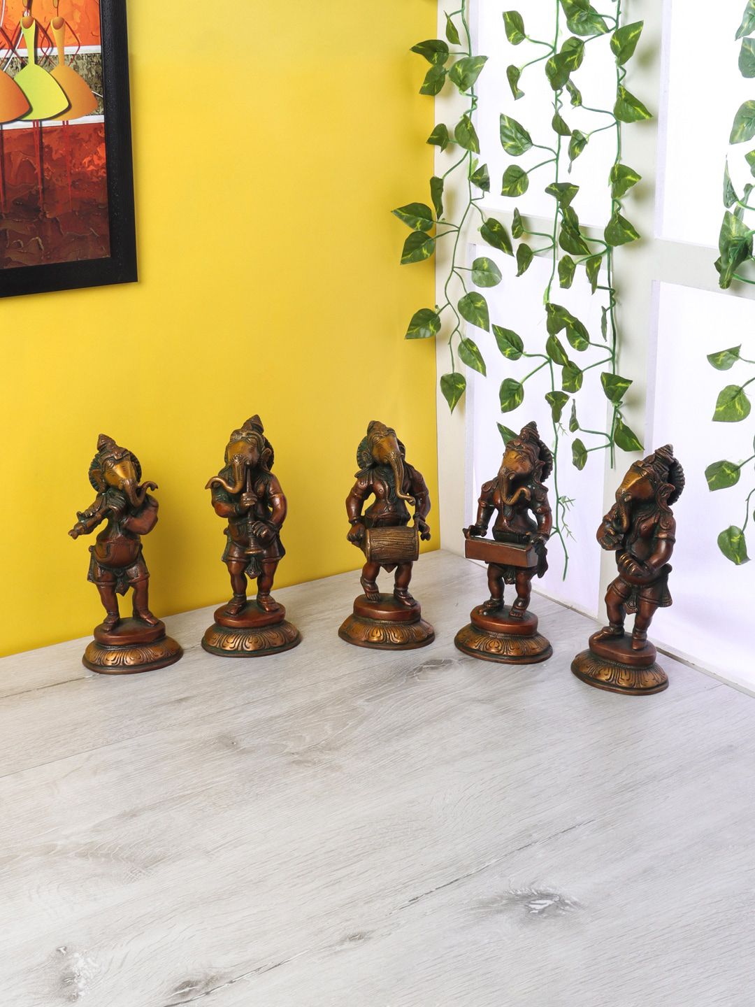 Aapno Rajasthan Set Of 5 Brown Musical Lord Ganesha Showpieces Price in India