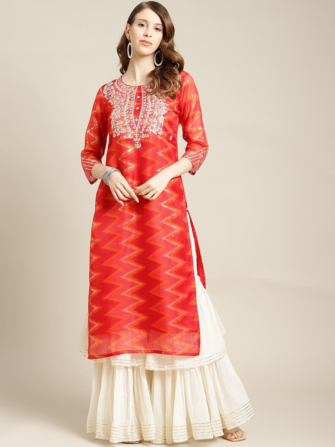 Varanga Women Red Thread Work Cotton Kurta Price in India
