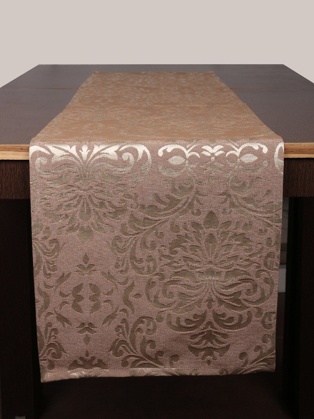 Home Brown Woven Damask Design Cotton Dining Table Runner Price in India