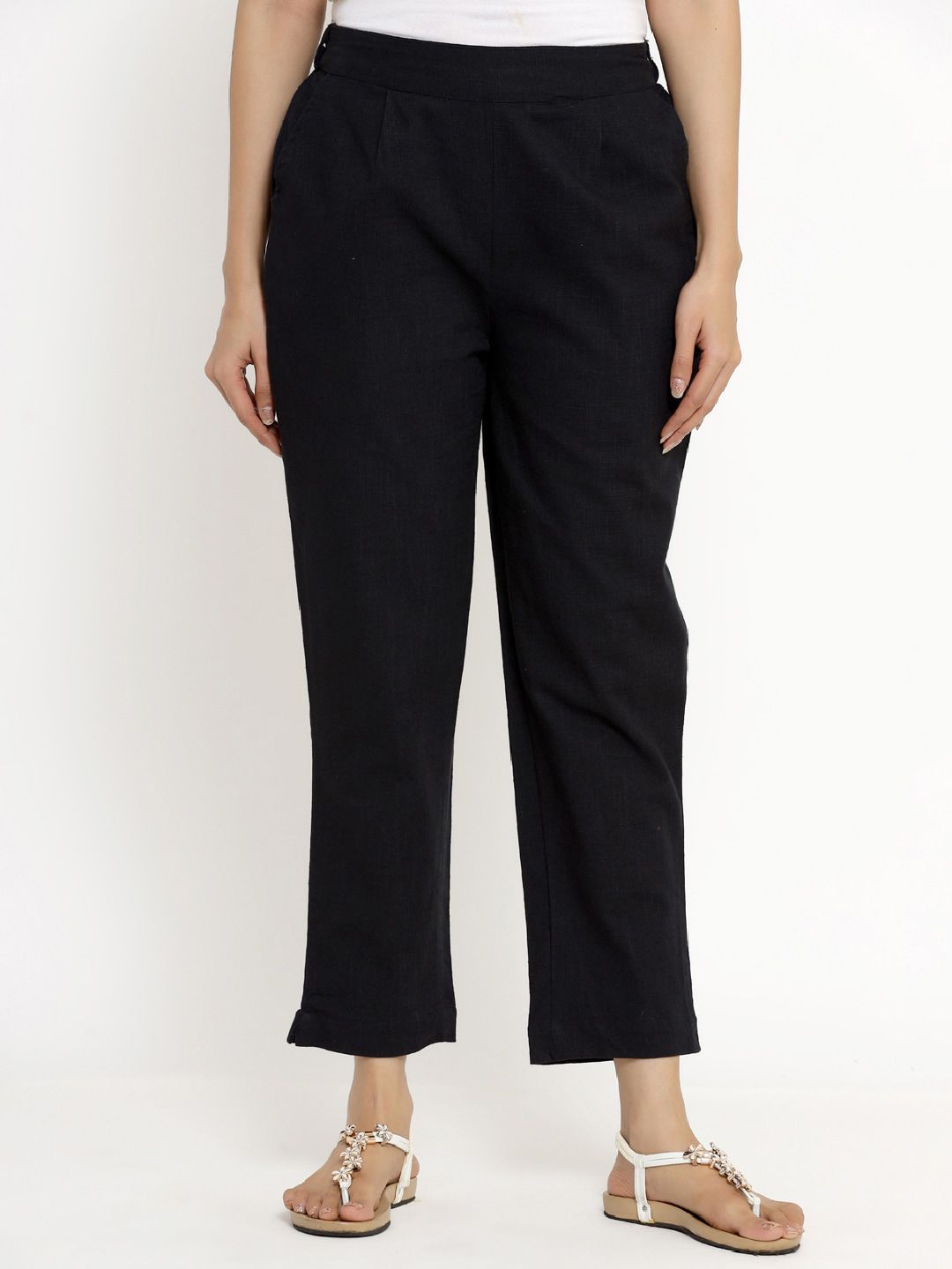 Aprique FAB Women Black Regular Fit Solid Trousers Price in India