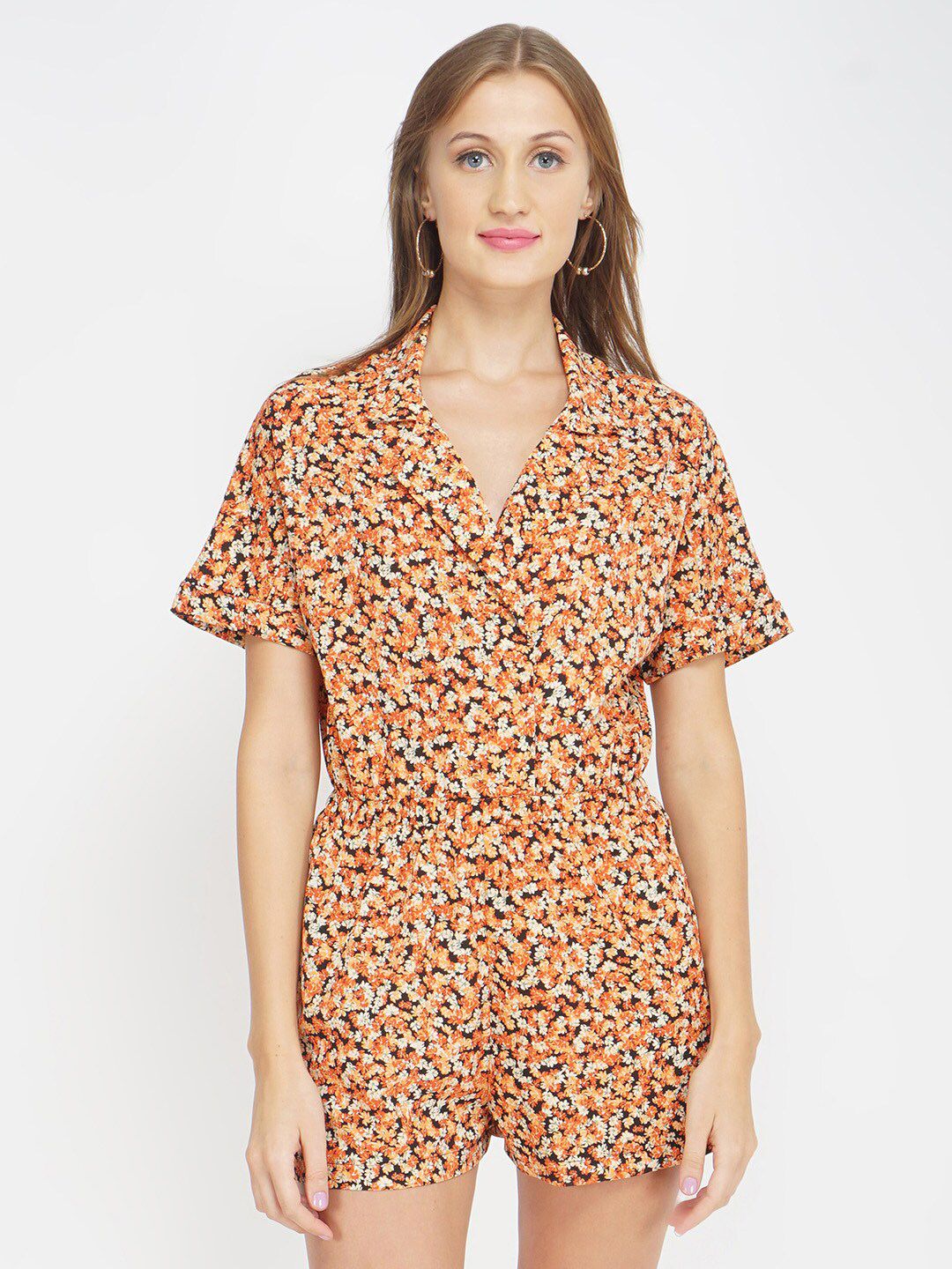 Oxolloxo Orange & Black Printed Jumpsuit Price in India