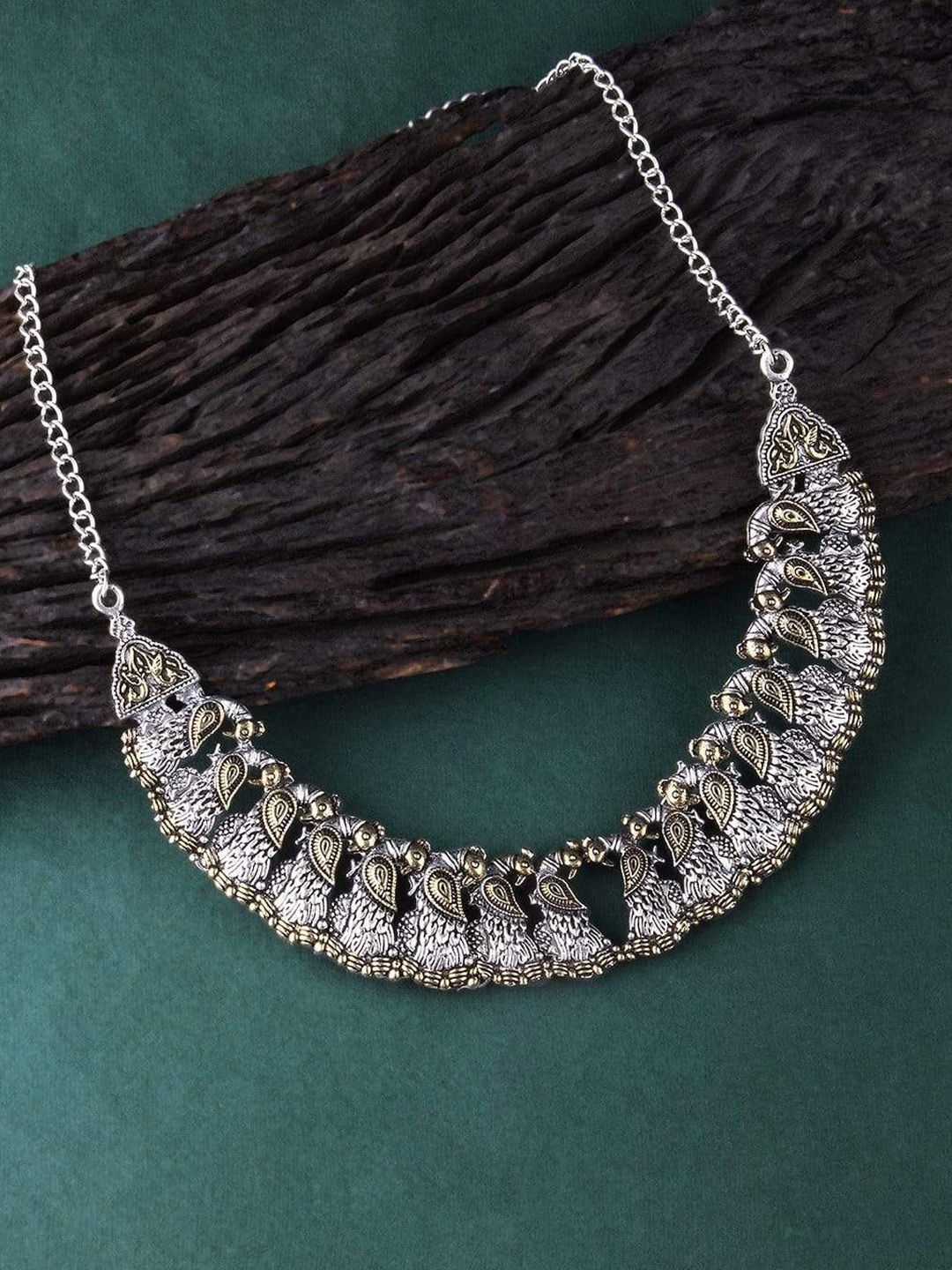 Rubans Silver & Gold-Toned Silver-Plated Handcrafted Necklace Price in India