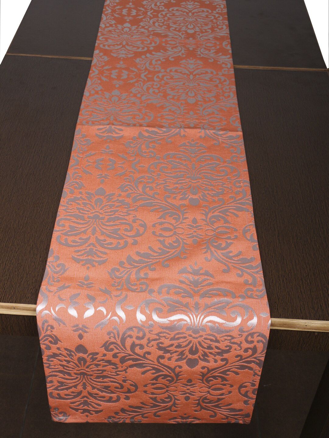Home Orange & Grey Ethnic Motifs Woven Damask Design Table Runner Price in India