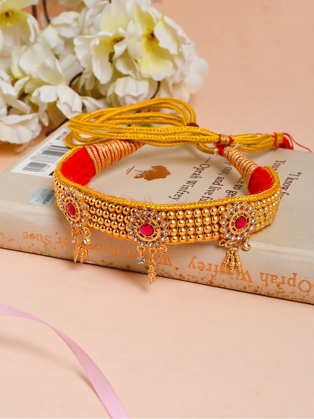 Silvermerc Designs Gold & Pink Brass Gold-Plated Choker Necklace Price in India