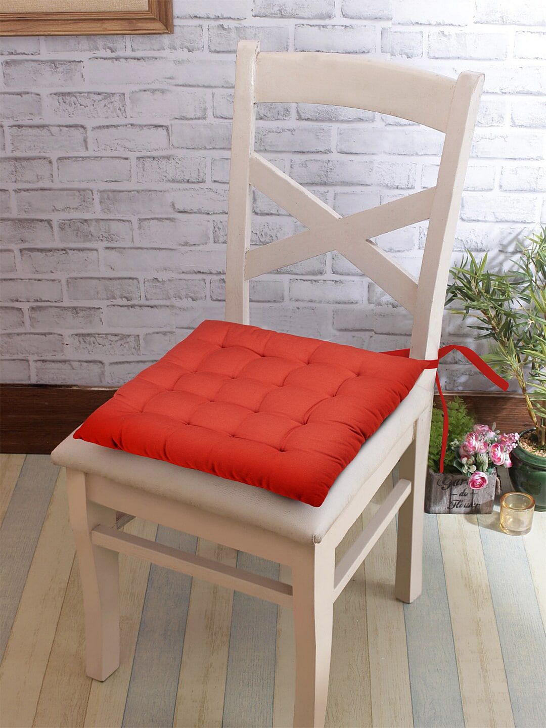 BLANC9 Red Solid Pure Cotton Chair Pad Price in India