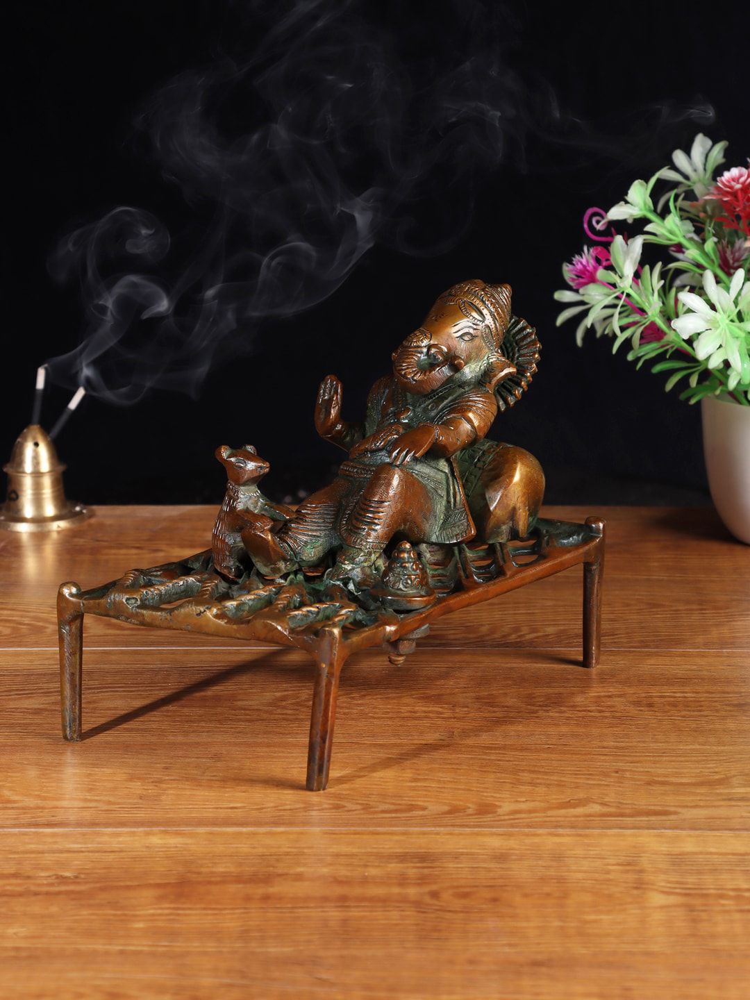 Aapno Rajasthan Brown Resting Ganesha Brass Showpiece Price in India