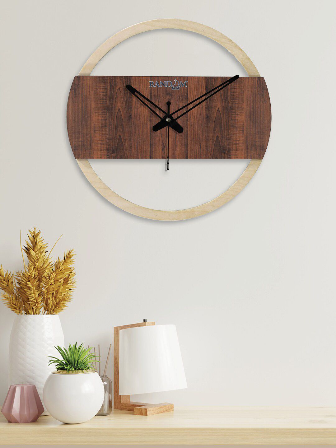 RANDOM Brown & Black Contemporary 25.4cm Analogue Wall Clock Price in India