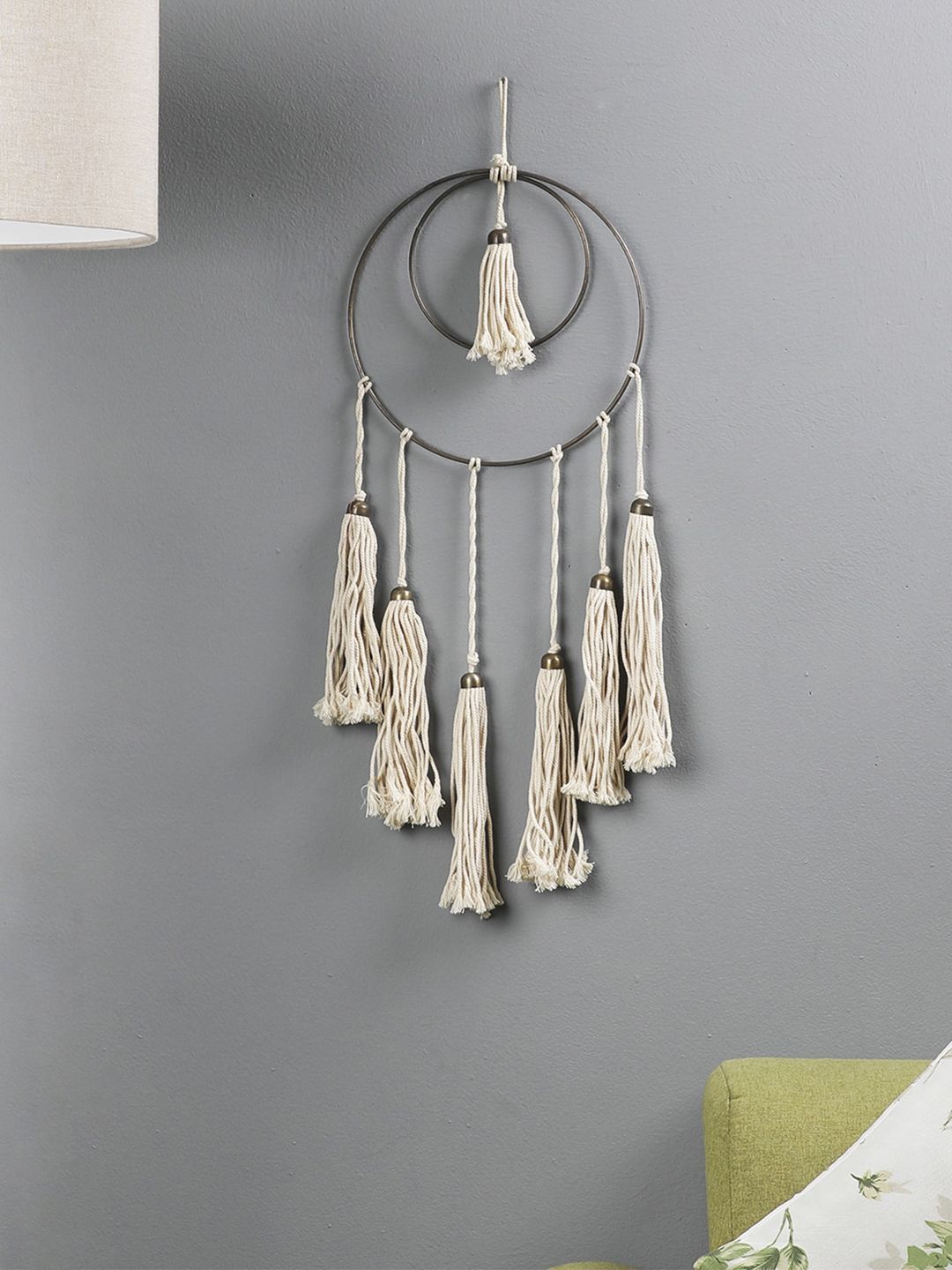 The Decor Mart Off White & Copper-Toned Handcrafted Moon Style Macrame Dream Catcher Price in India