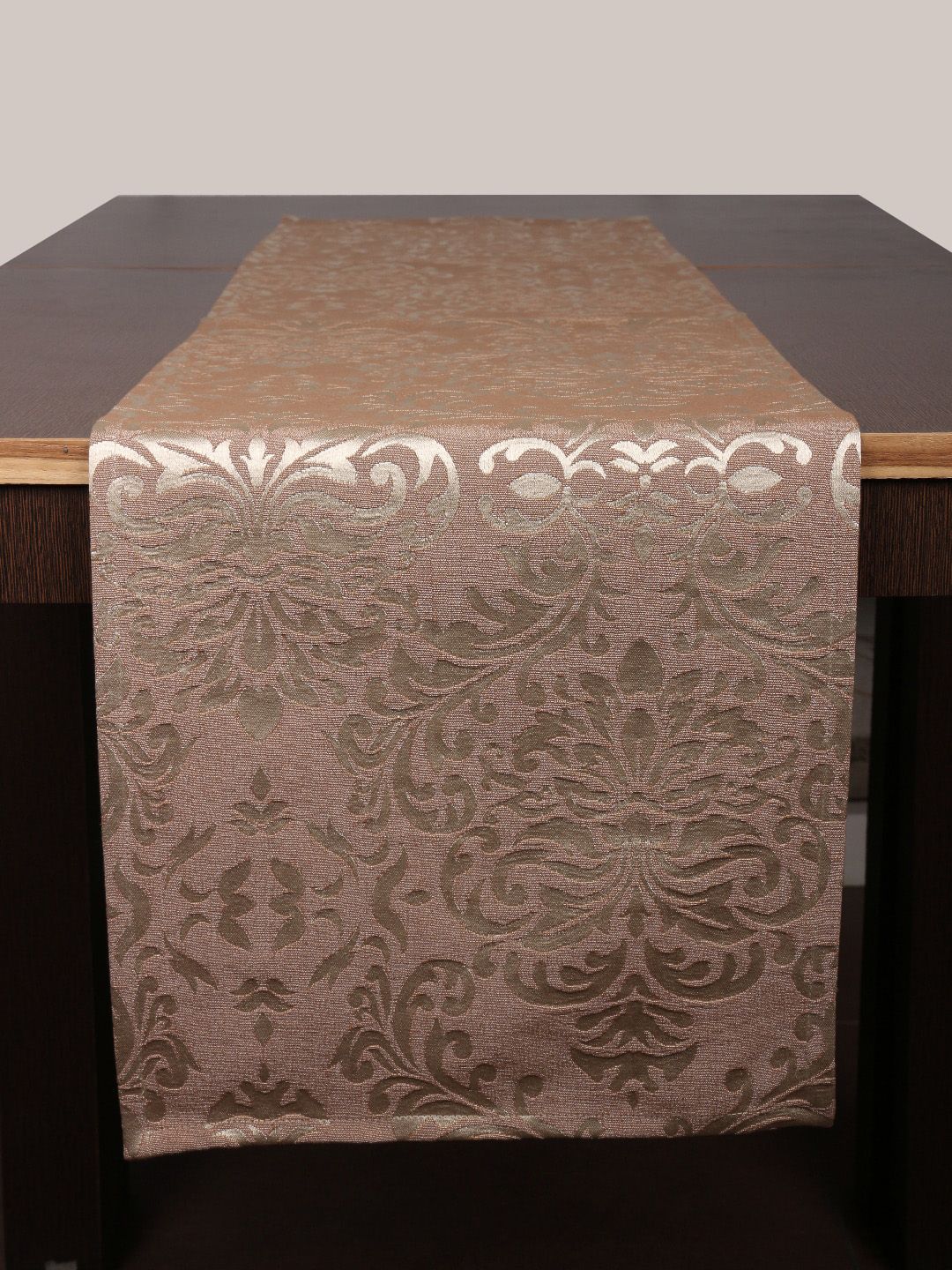 Home Brown & Gold-Coloured Woven Damask Table Runner Price in India