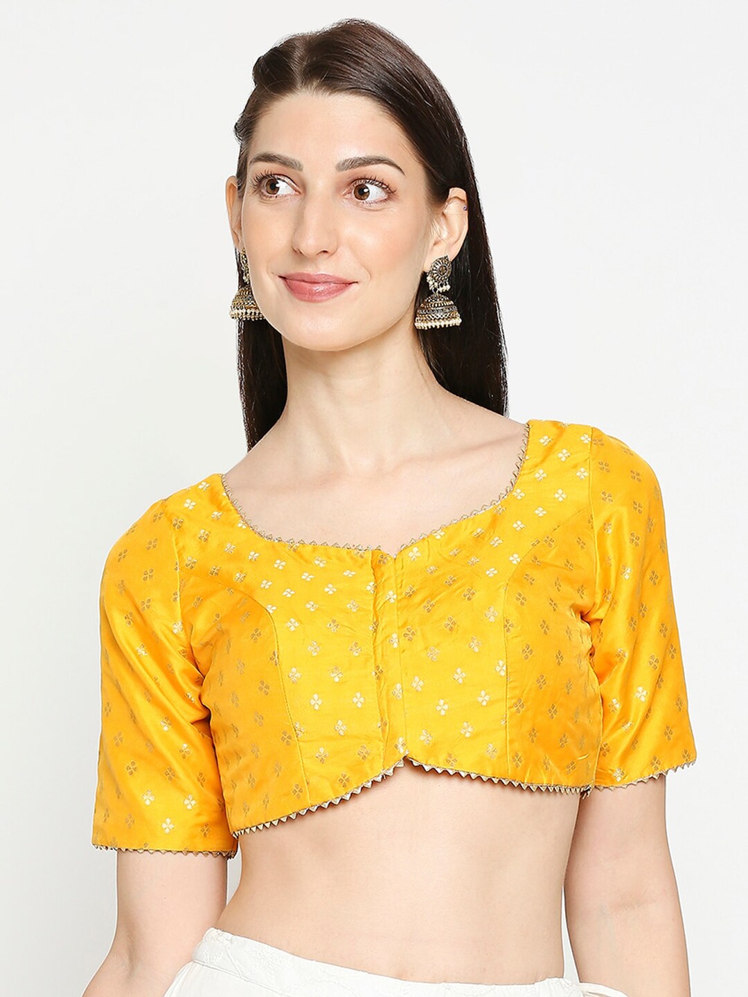SALWAR STUDIO Women Yellow Woven Design Readymade Saree Blouse Price in India