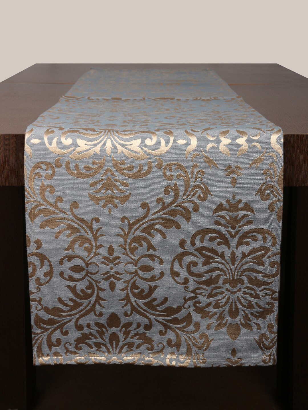 Home Blue & Gold-Toned Woven Design Table Runner Price in India