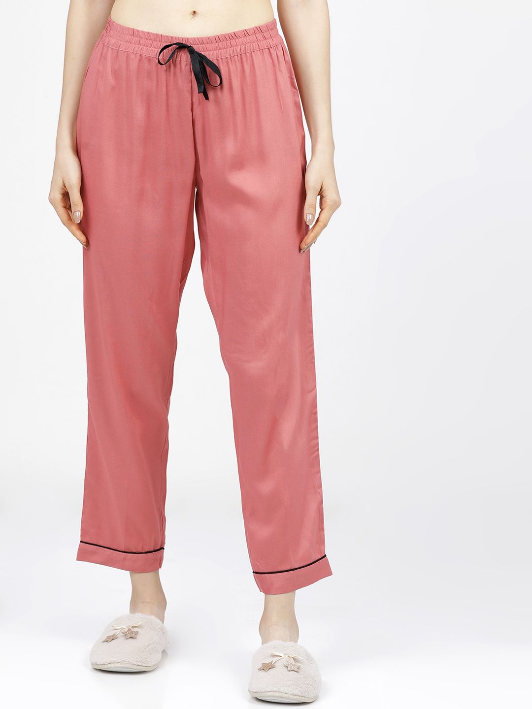 Tokyo Talkies Women Rose Coloured Solid Lounge Pants Price in India