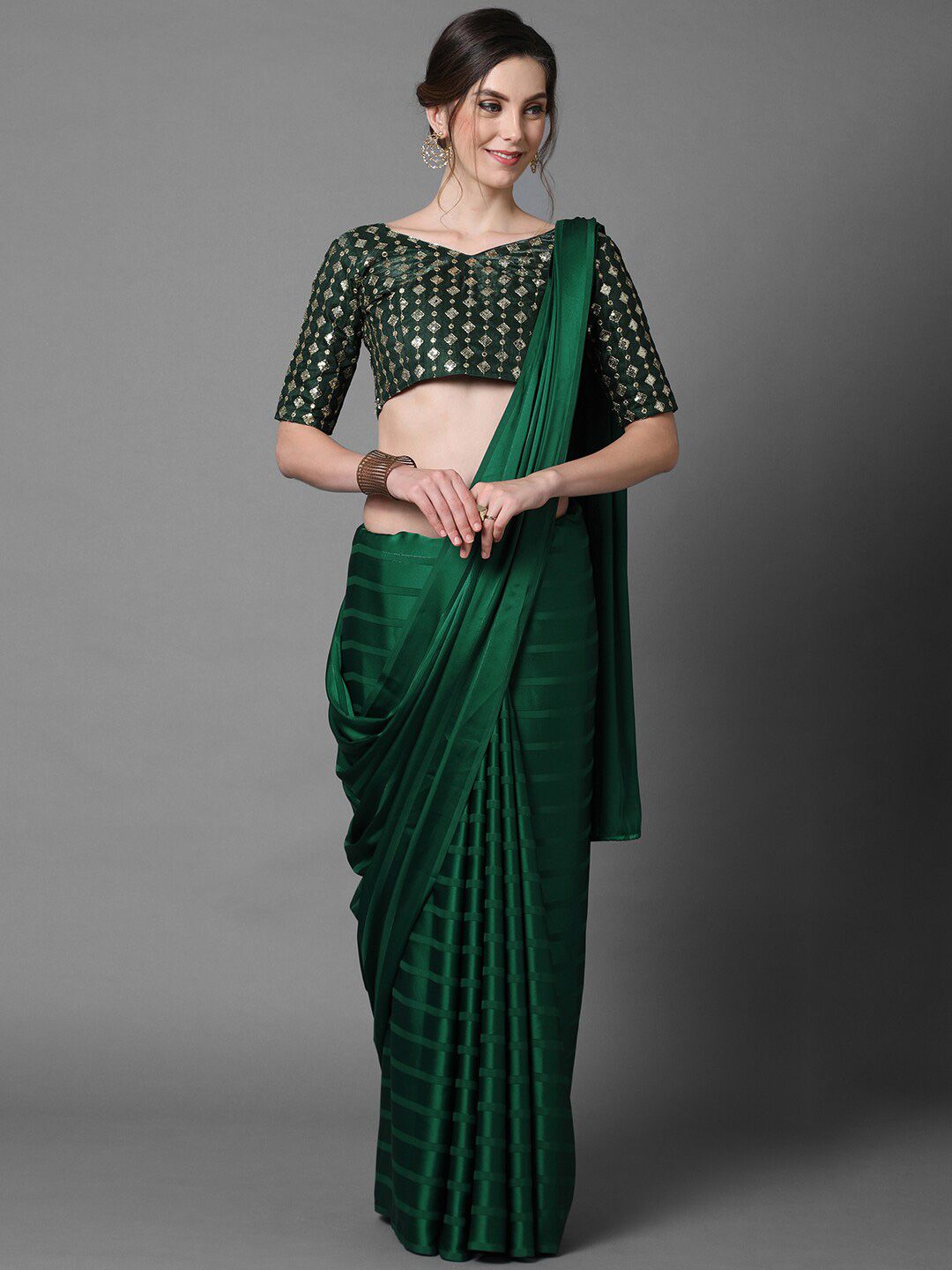 Mitera Green Striped Leheriya Saree Price in India