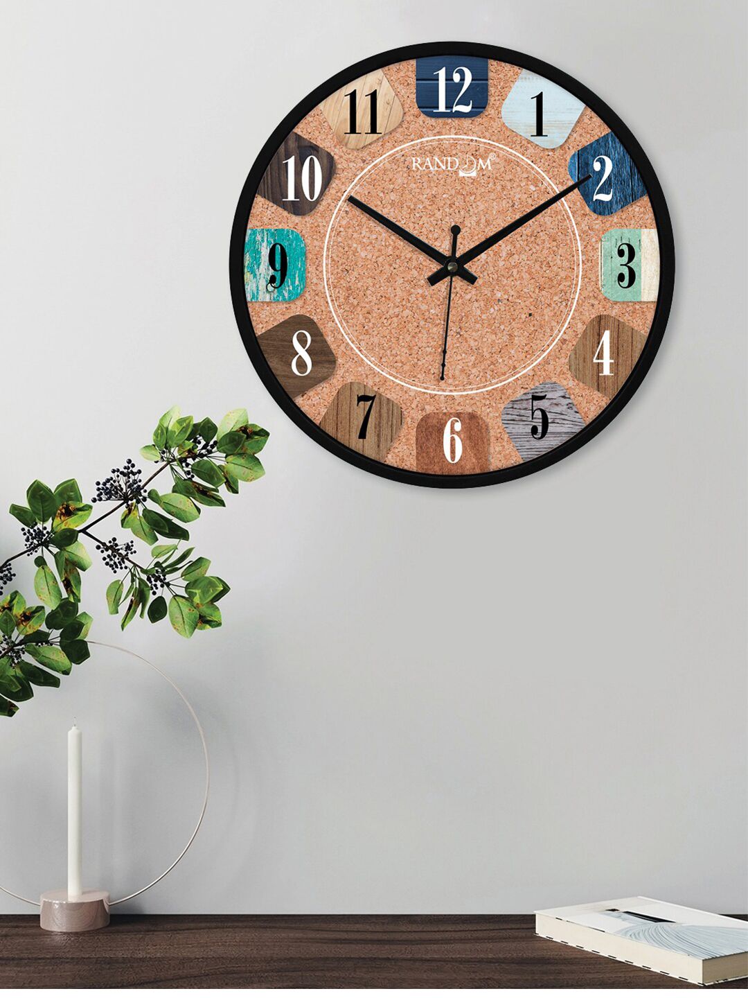 RANDOM Peach-Coloured & Blue Printed Contemporary Wall Clock Price in India