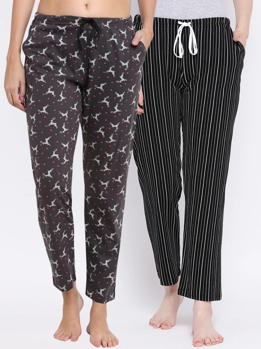 Kanvin Women Cotton Pack Of 2 Printed Pure Cotton Lounge Pants Price in India