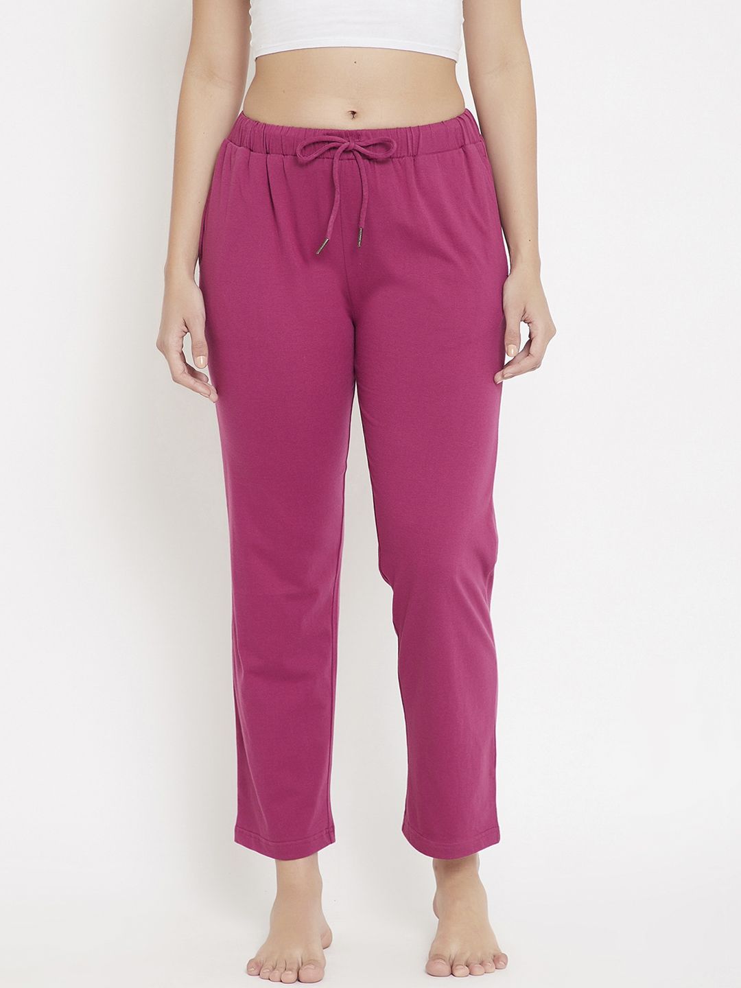 Hypernation Women Pink Solid Cotton Lounge Pants Price in India