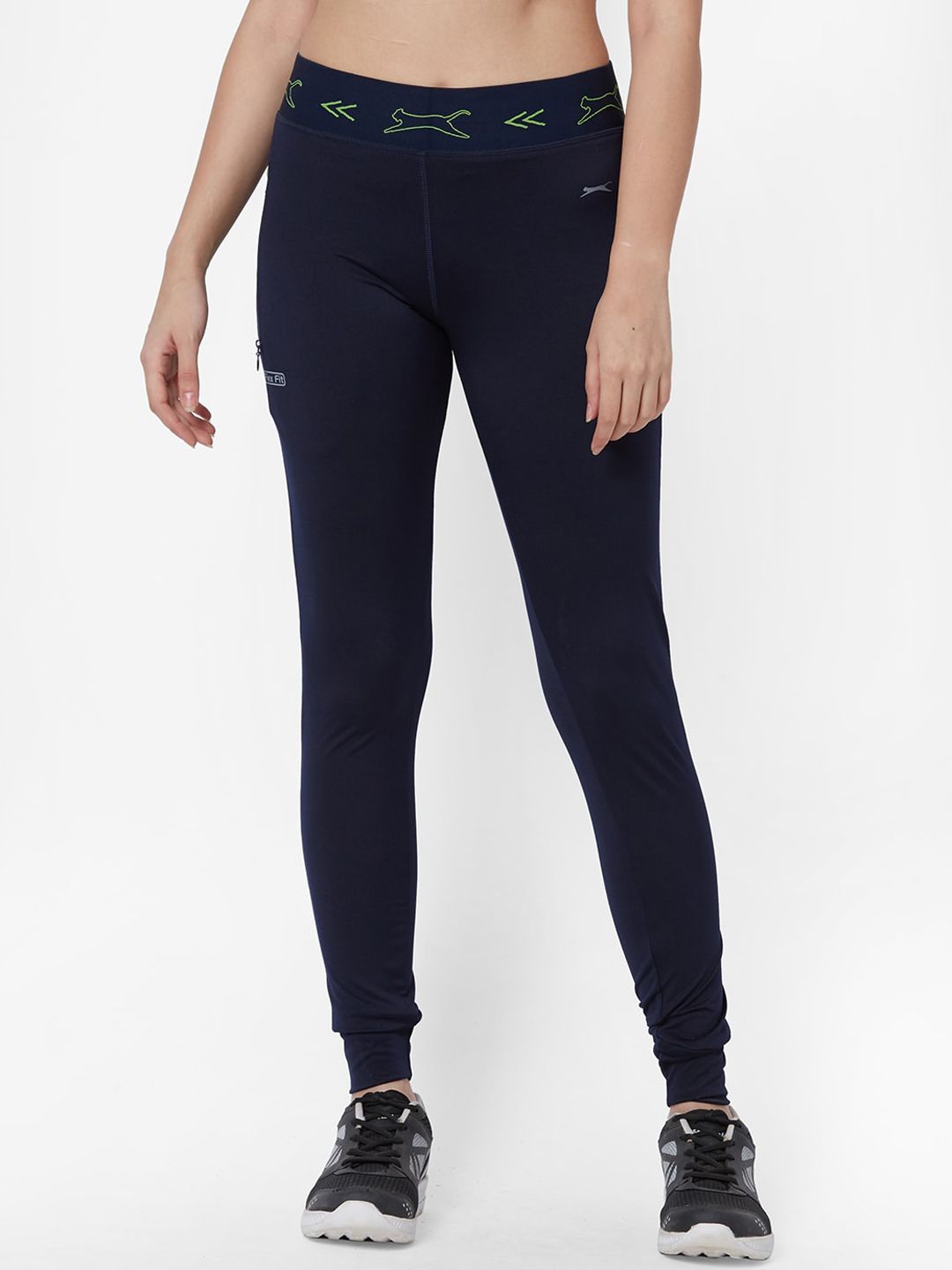 Black Panther Women Navy Blue Solid Slim-Fit Track Pants Price in India