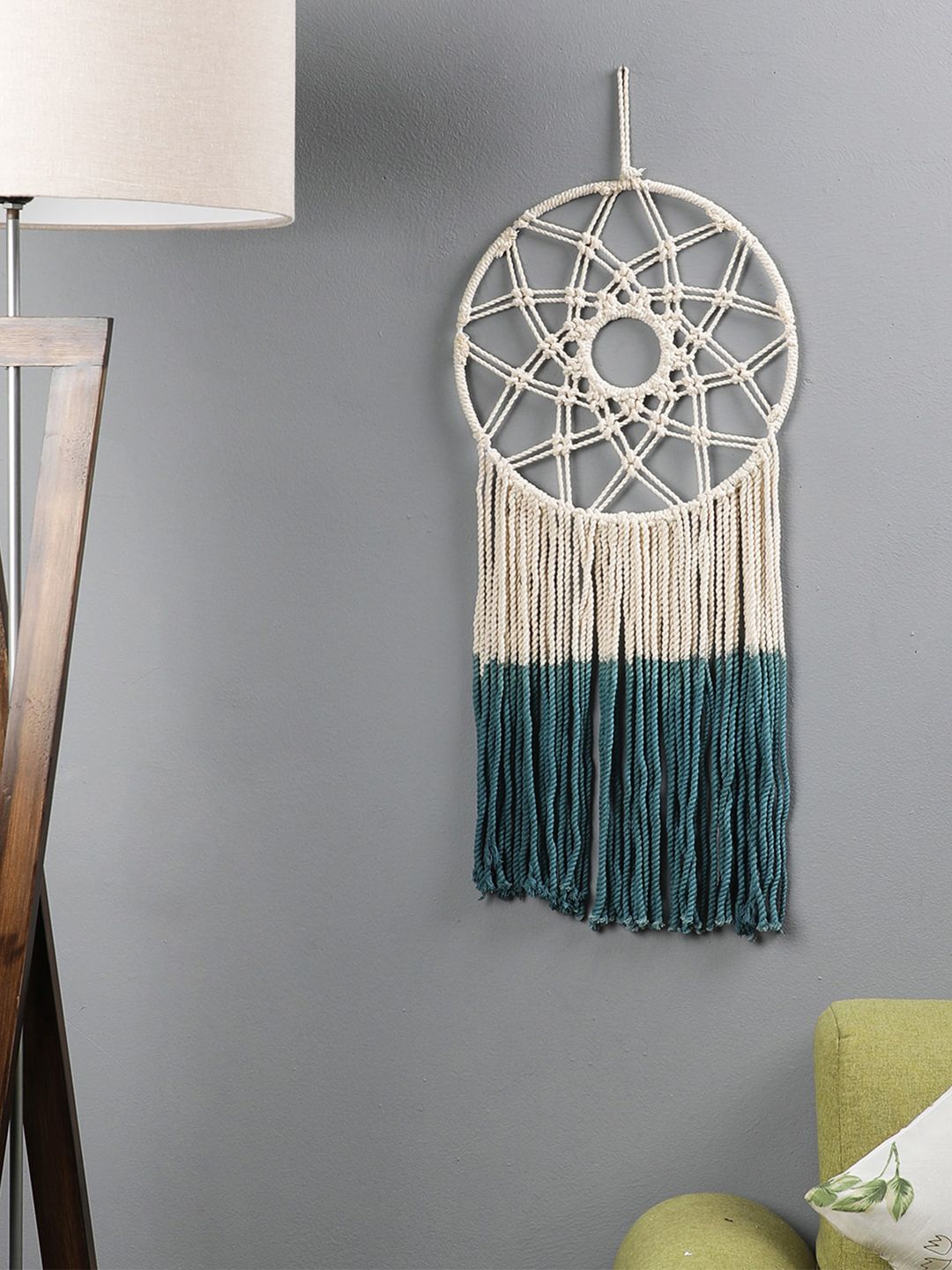 The Decor Mart Off-White & Blue Handcrafted Macrame Dream Catcher Wall Decor Price in India
