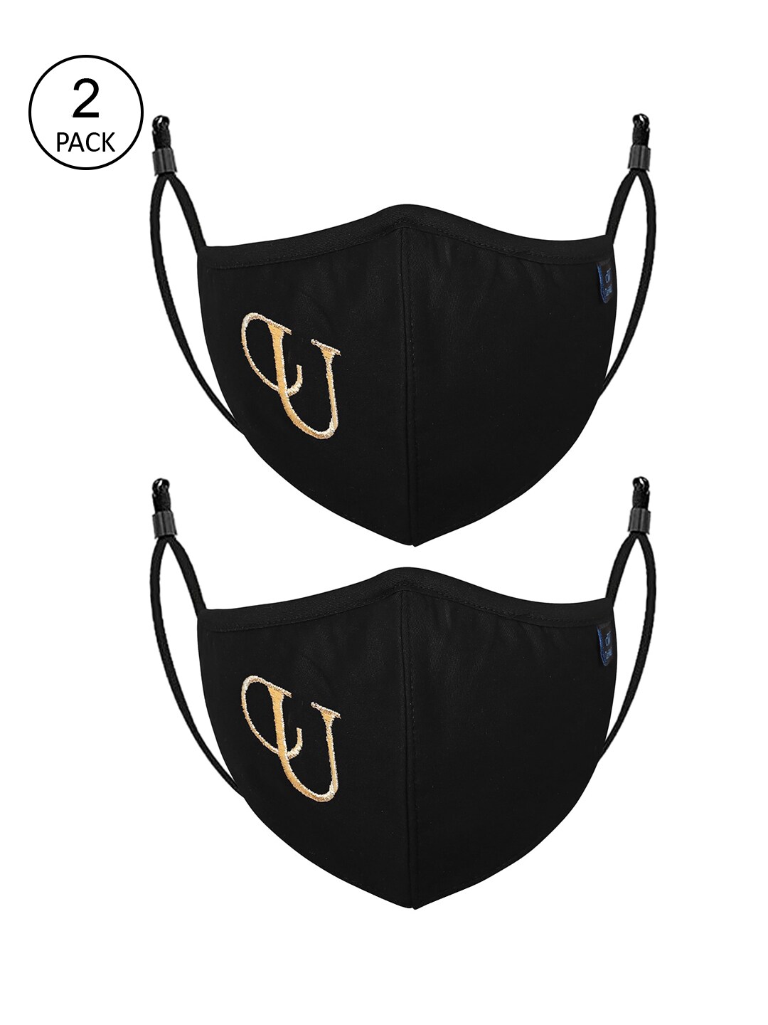 CENWELL Unisex Pack Of 2 Black Solid 6-Ply Pure Cotton Outdoor Cloth Face Masks Price in India