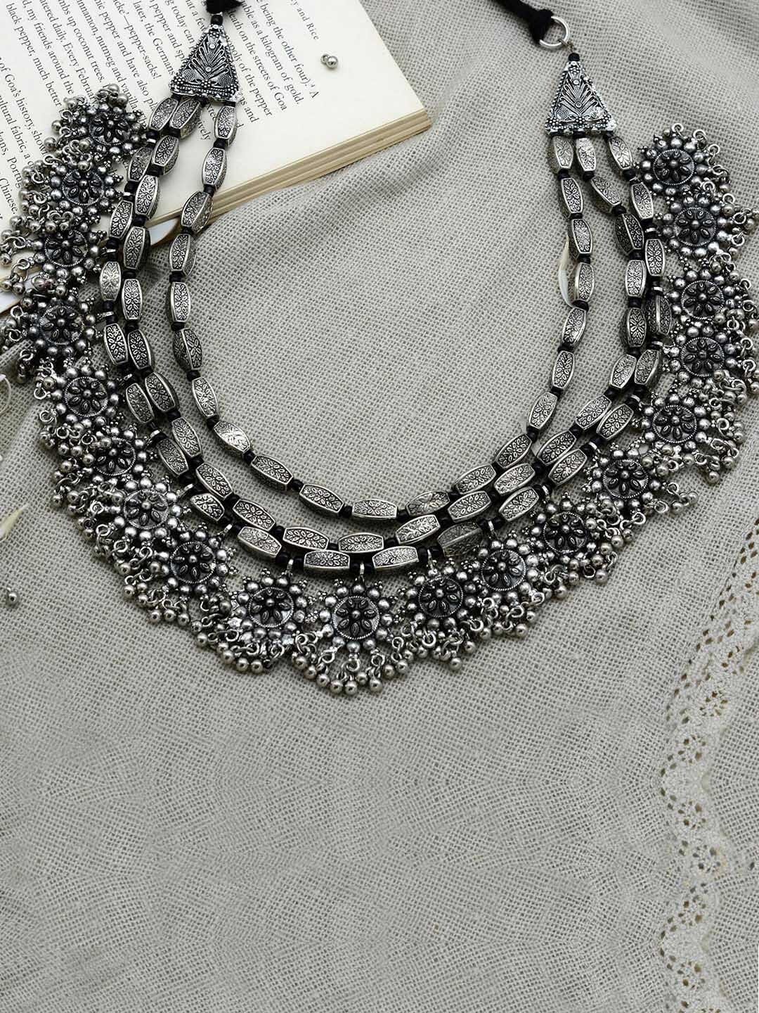 TEEJH Silver Brass Silver-Plated Oxidised Necklace Price in India