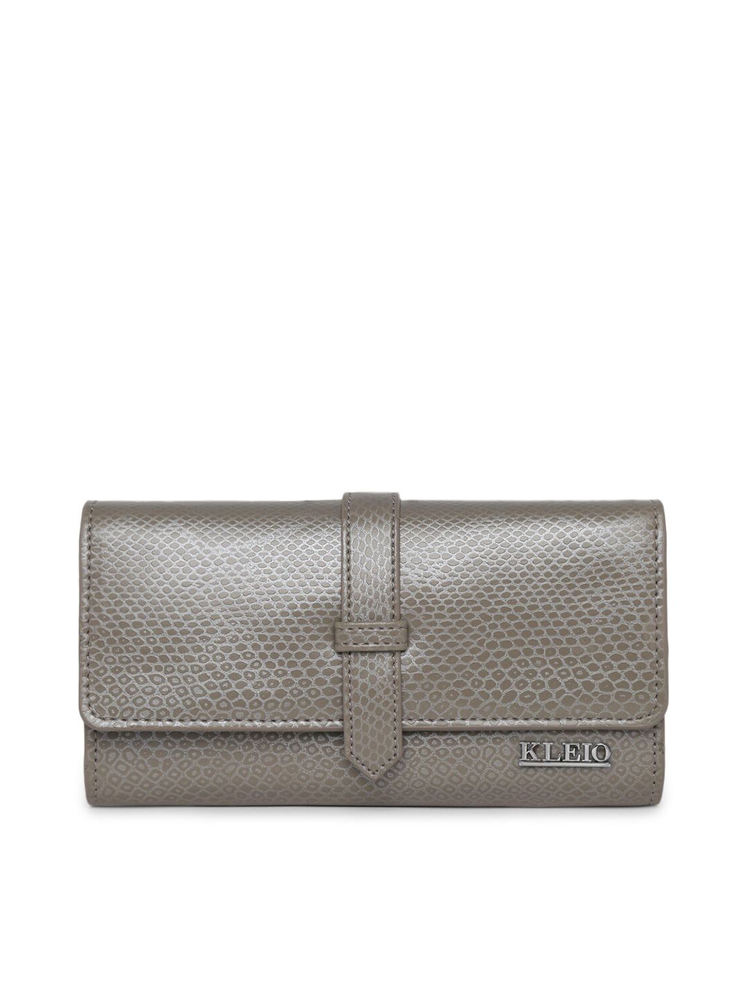 KLEIO Women Grey Solid Synthetic Leather Two Fold Wallet Price in India