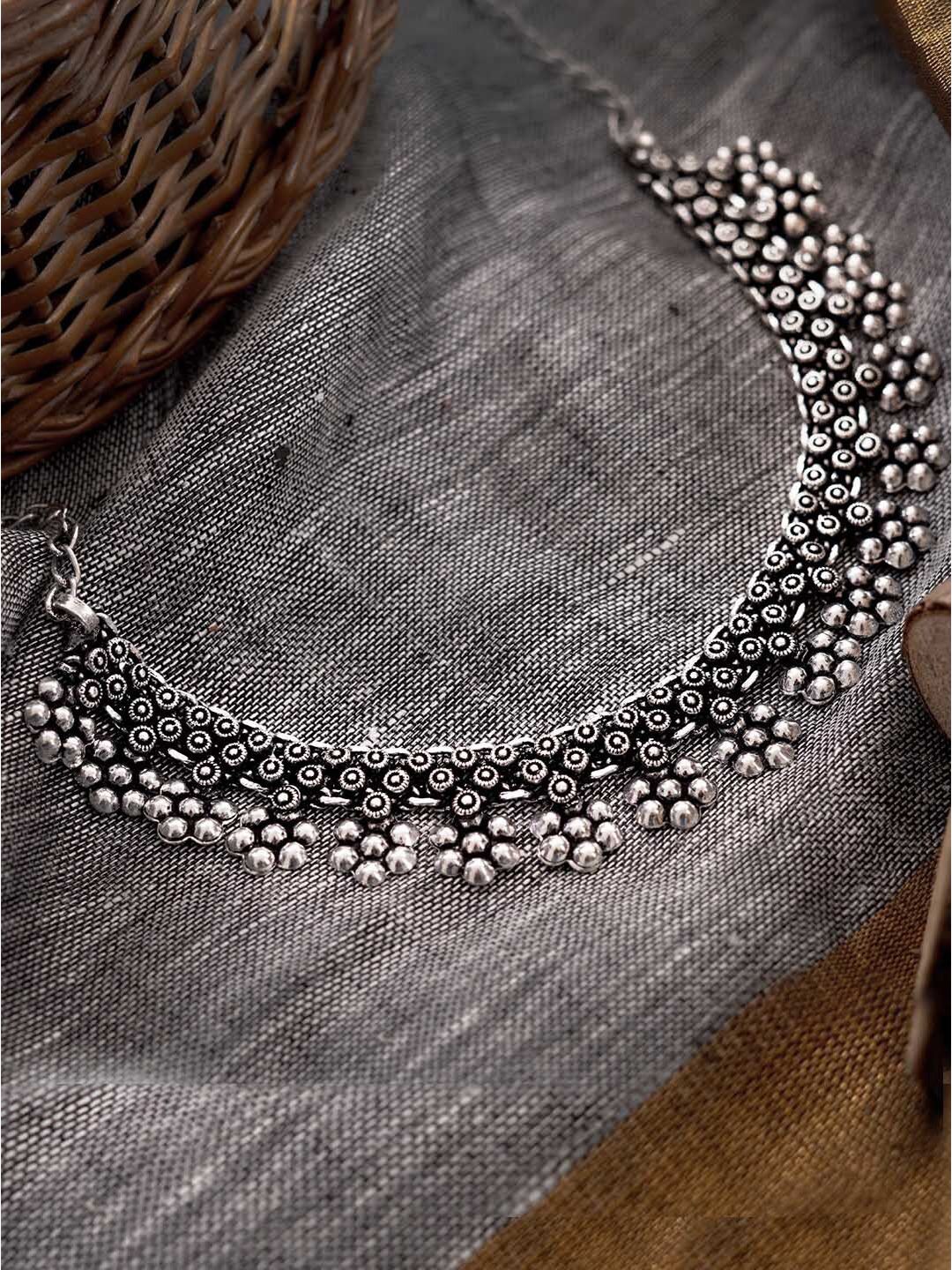 TEEJH Silver-Toned German Silver Oxidised Necklace Price in India