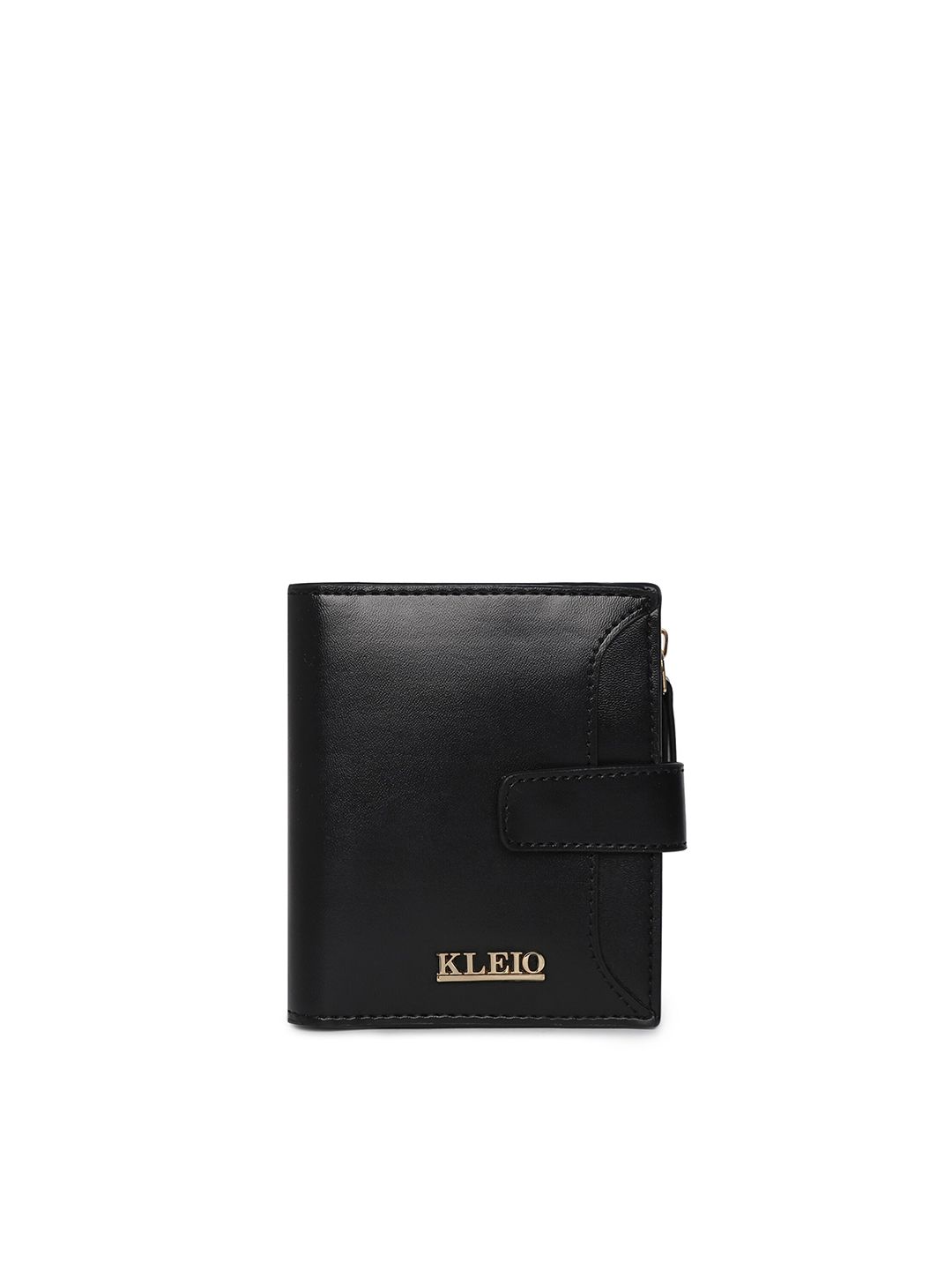 KLEIO Women Black Solid Synthetic Leather Zip Around Wallet Price in India