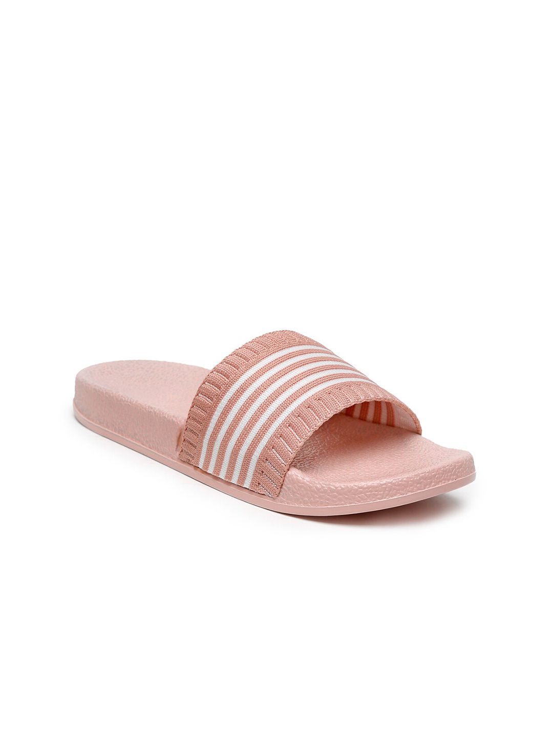 Misto Women Pink & White Striped Sliders Price in India