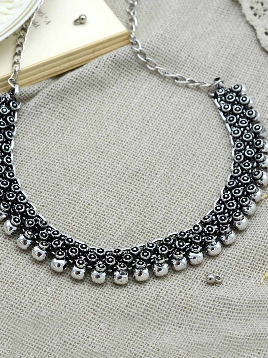 TEEJH Silver-Toned German Silver Oxidised Necklace Price in India