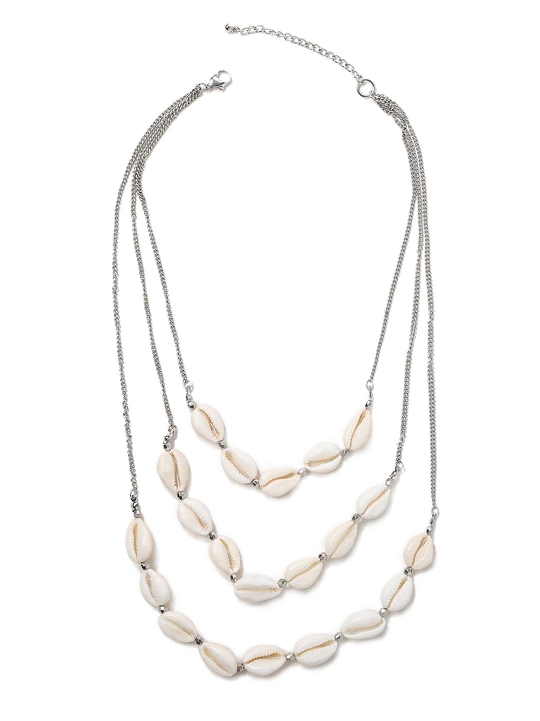 FOREVER 21 Women Silver & Cream-Coloured Layered Necklace Price in India