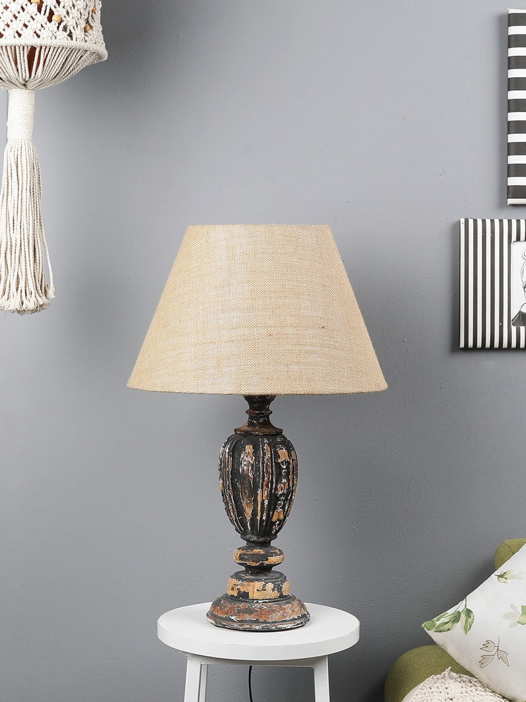 The Decor Mart Black & Brown Antique Hand Crafted Classic Country Table Lamp Shade Price in India