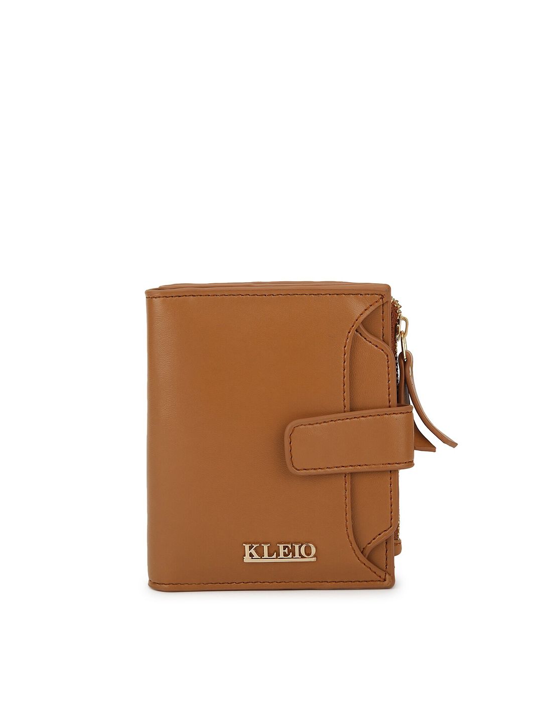 KLEIO Women Brown Solid Synthetic Leather Zip Around Wallet Price in India