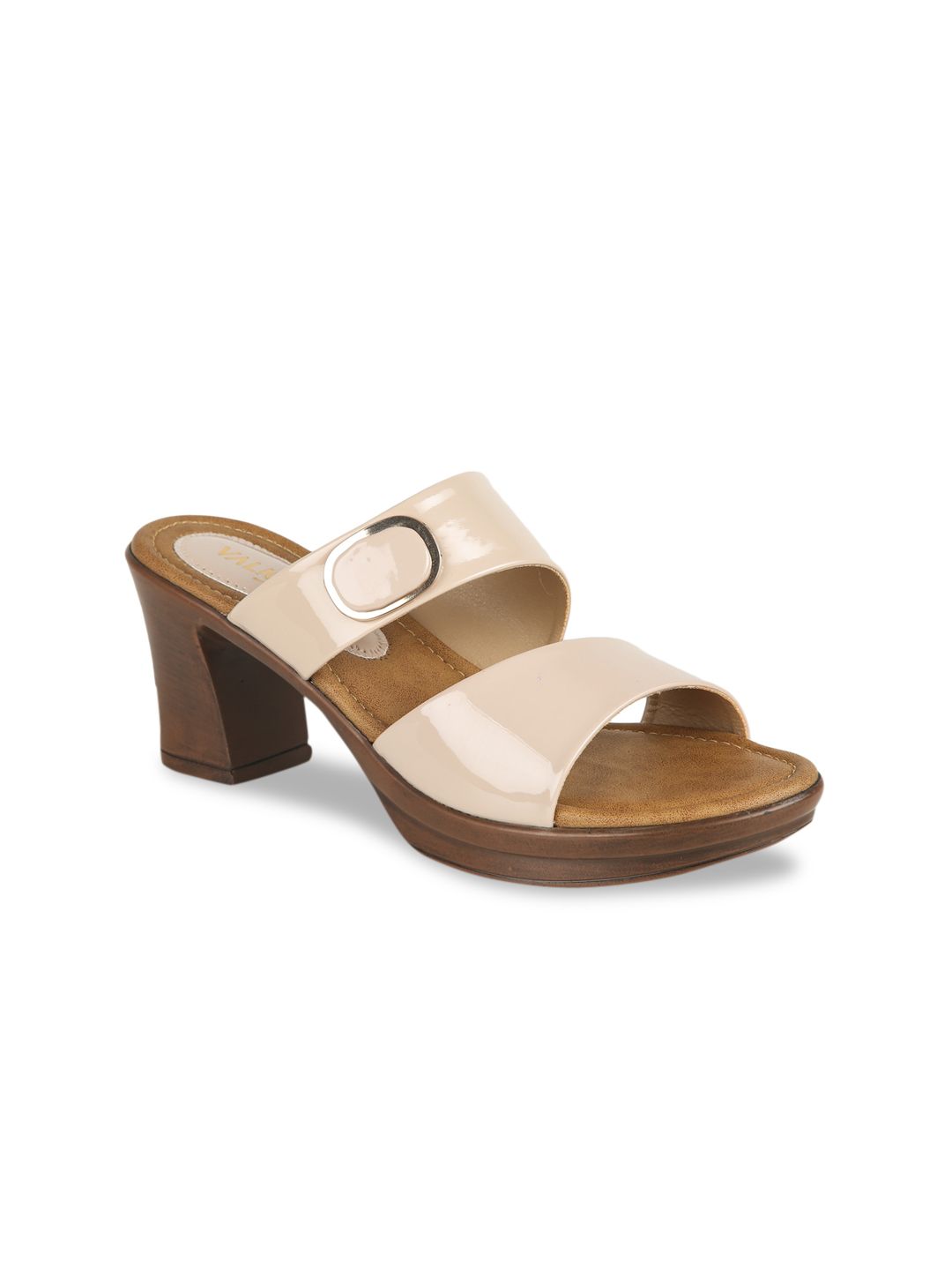 VALIOSAA Cream Embellished Block Sandals Price in India