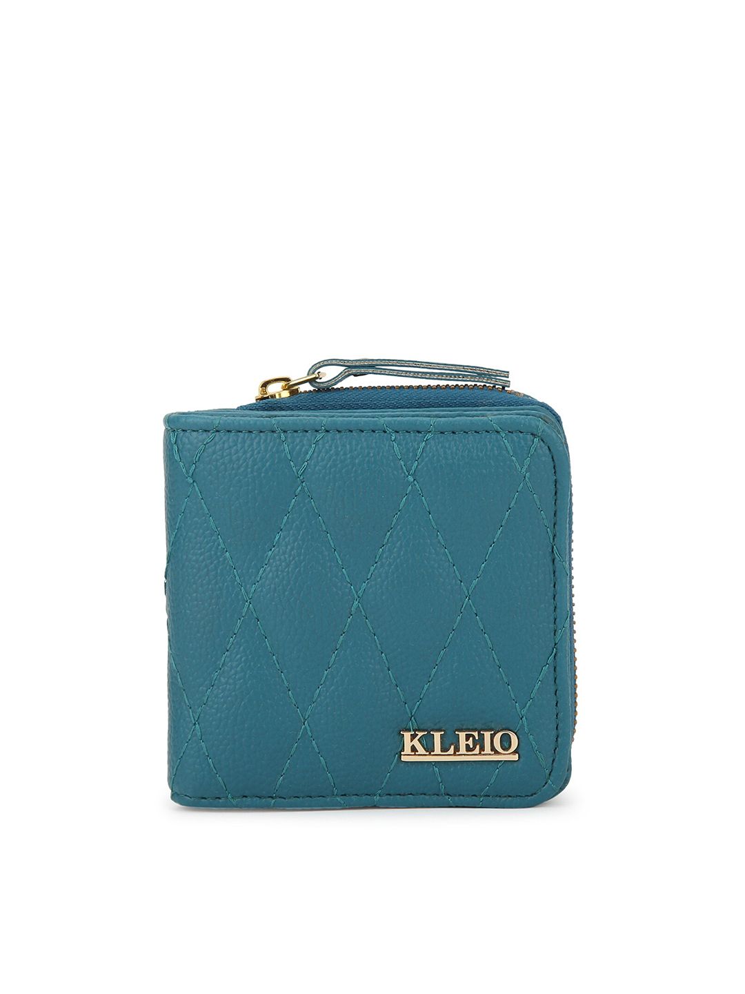 KLEIO Women Teal Textured Quilted Synthetic Leather Zip Around Wallet Price in India